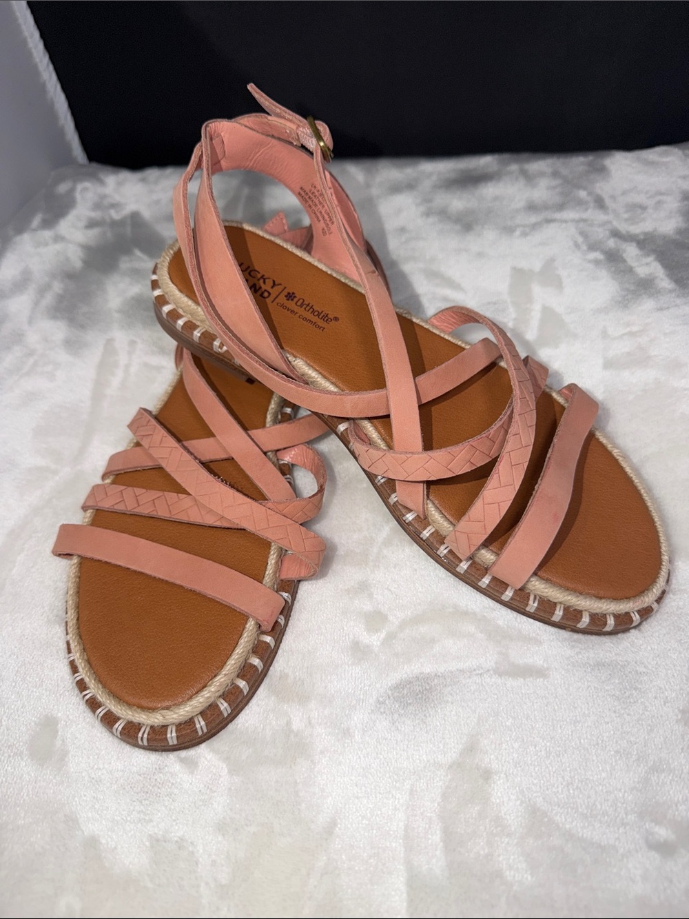 NWT Lucky Brand Braided Flat Gladiator Style Sandals Ankle Strap Boho Size 6.5